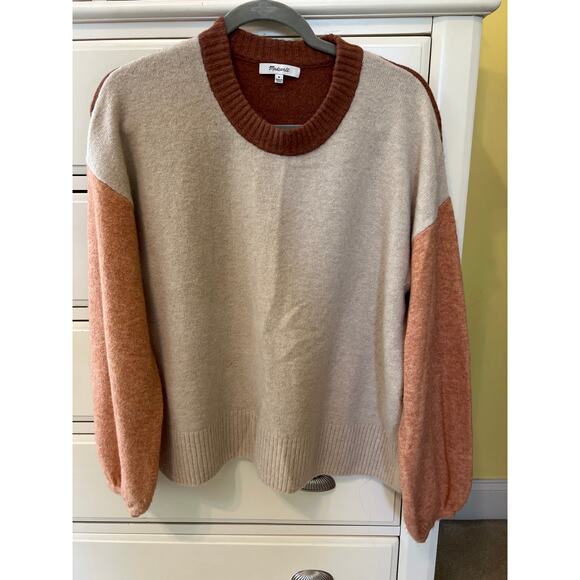 Madewell Color Block Cream Brown Wool Alpaca Blend Sweater Women's Size Medium - Picture 4 of 9